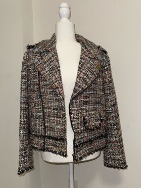 Multicolor Tweed Zip-Front Blazer Jacket for Women